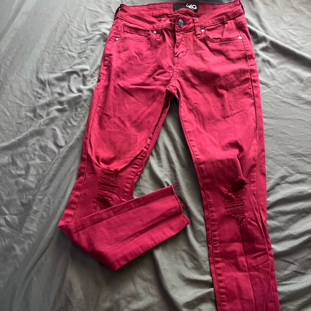 Red skinny jeans